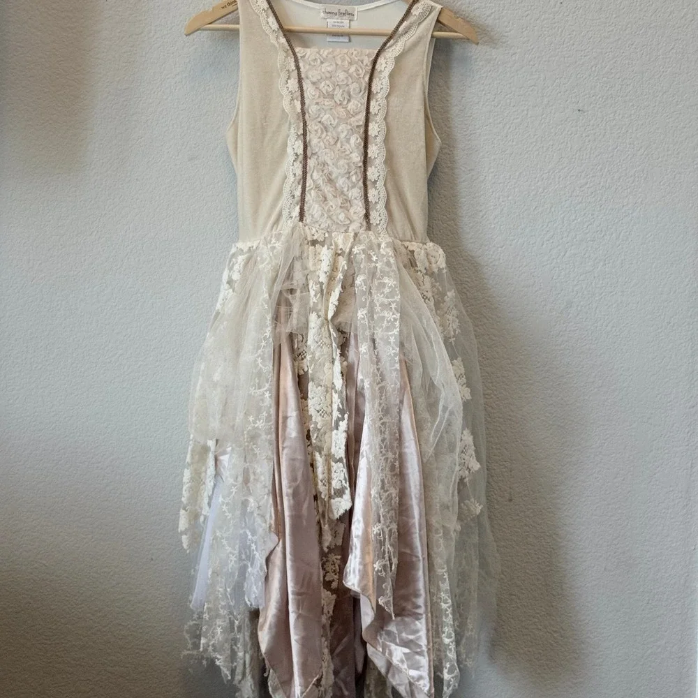 Chasing Fireflies Girls XXL 14 Lace Tulle High Low Dress Ivory Blush Boho